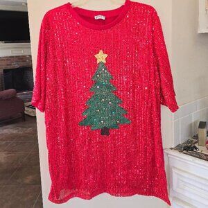 Why Dress Christmas Tree Sequin Dress/ Tunic L * SPARKLES *